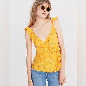 Madewell Yellow Floral Ruffle Wrap Camisole